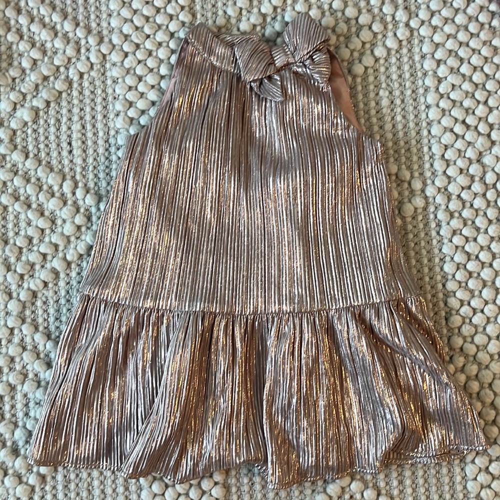 EUC Janie and Jack Metallic Rose Gold Halter Dress With Bow 6-12 m